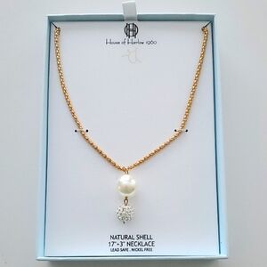House of Harlow 1960 Gold Necklace with Pearl and Crystal - Natural Shell , New